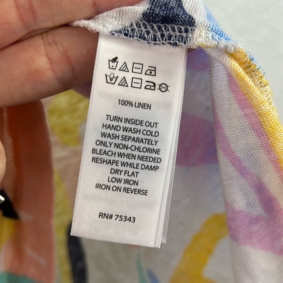 Perfect Rachel Zoe Colorful Floral V-neck Linen Short Sleeve Blouse Women large - Picture 5 of 6